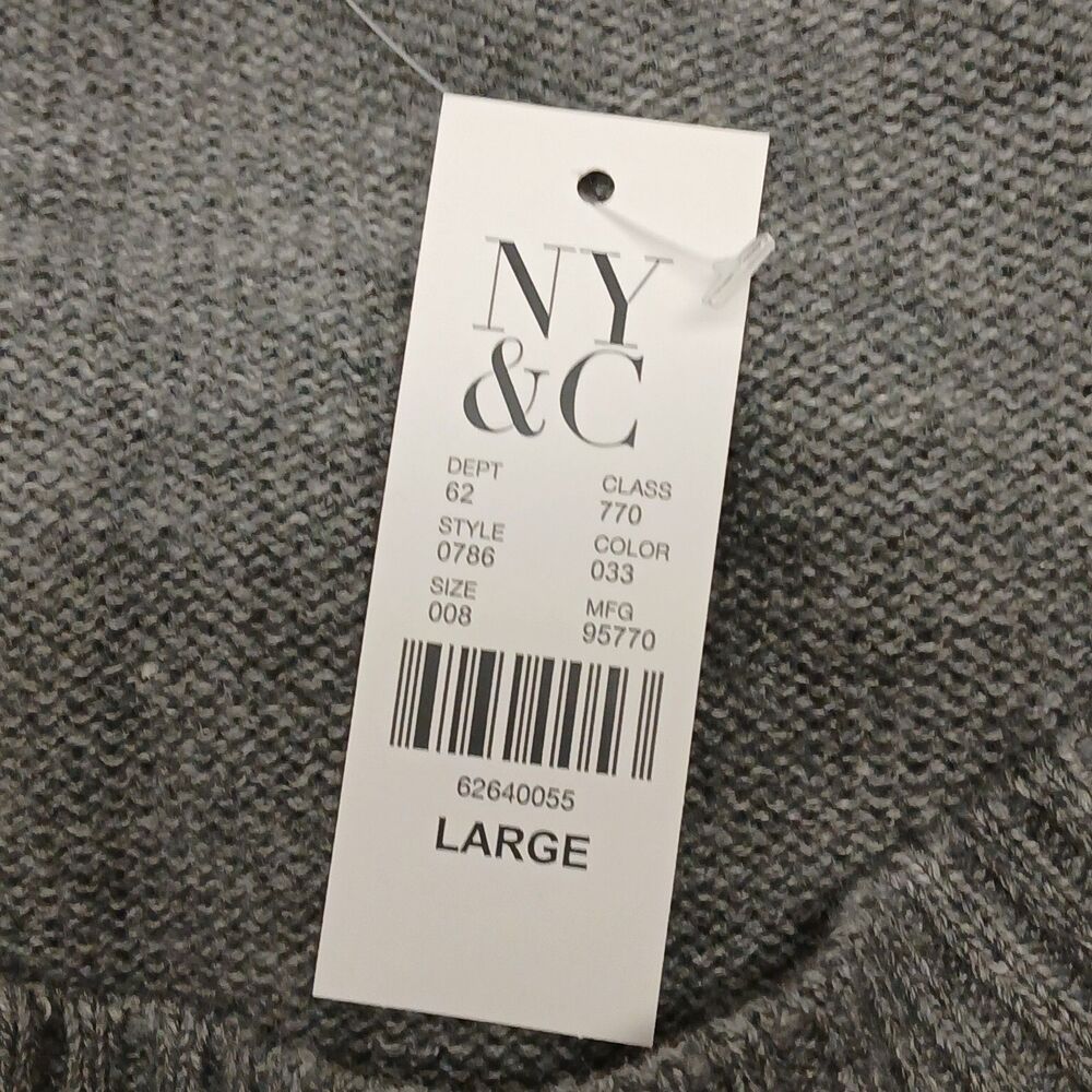 NY & Company Gray Off Shoulder Sweater Dress Large Cable Knit 3/4 Sleeve Knee - Picture 5 of 9